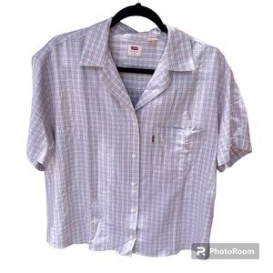 Levis lilac plaid button down shirt sleeve blouse, large